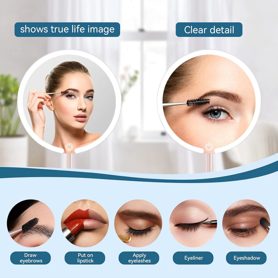 Runder Schminkspiegel mit LED-Beleuchtung in Weiß, dimmbar mit 3 Farbtemperaturen und flexibler Multi-Winkel-Einstellung für dein Make-up - Bild 4
