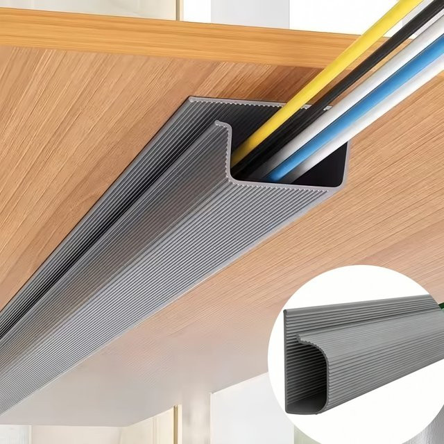 Selbstklebende Kabelmanagement-Ablage für Untertisch in Schwarz aus PVC - Bild 1
