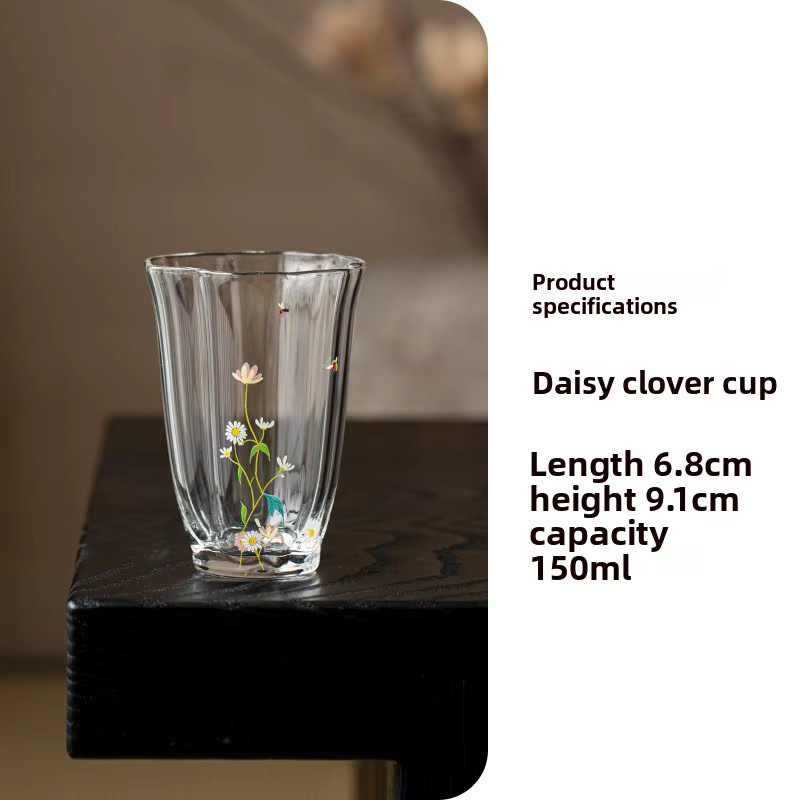 Hitzebeständige Teetasse aus Borosilikatglas mit Gänseblümchen-Design in Transparent - Bild 4