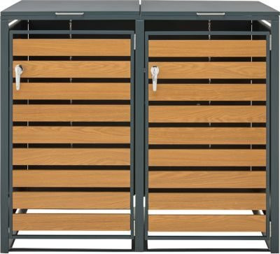 Schäfer Shop Select Mülltonnenbox 2-fach in Holzoptik aus Stahl, anthrazitgrau, B/T/H: 134 x 80 x 116 cm - Bild 1