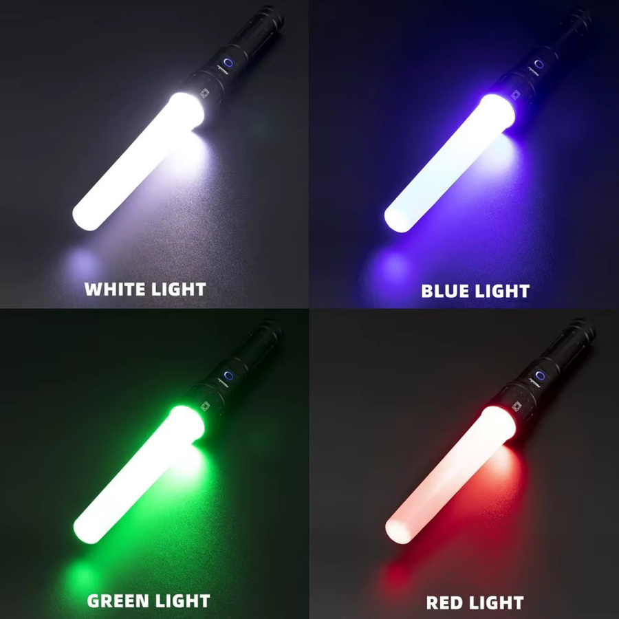 Alonefire LED-Taschenlampe mit Zoom-Funktion, USB wiederaufladbar, RGB-Farben Weiß/Rot/Grün/Blau, Schwarz - Bild 3