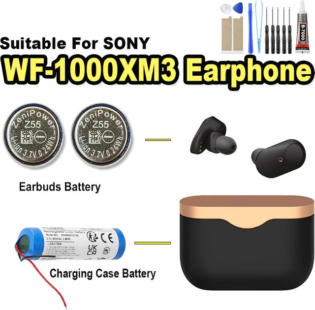 Ersatzakku für Sony TWS Ohrhörer WF-1000X WF-1000XM3 WF-SP700N WF-SP900 CP1254 Z55 in Silber inklusive Werkzeug - Bild 1