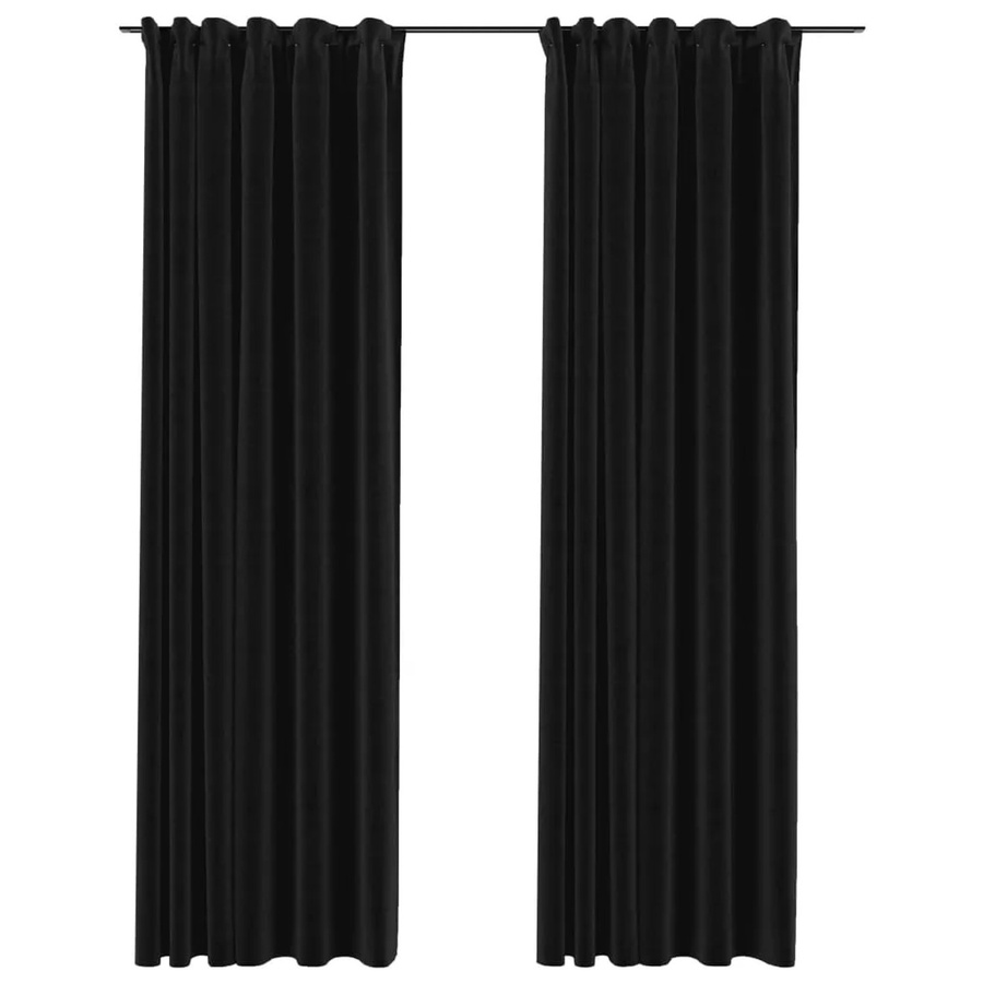 vidaXL Verdunkelungsvorhänge in Leinenoptik mit Haken, 2er-Set, Anthrazit oder Schwarz, Breite: 140 cm, Höhe: 225 cm - Bild 2