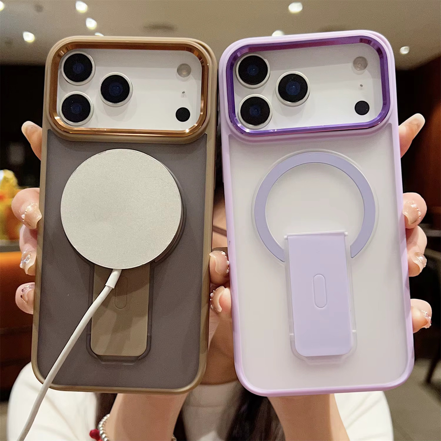 Magnetische Klappständer-Telefonhülle für iPhone 11 bis 17 Pro Max Plus mit MagSafe Funktion in Purple Matte PC-Abdeckung - Bild 2