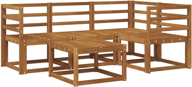 vidaXL Outdoor-Sofagarnitur aus Akazie Massivholz in Braun, 5-teiliges L-Shape Lounge-Set mit Kissen für Garten und Terrasse - Bild 1