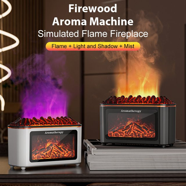 HAOYUNMA Aroma-Diffusor im Retro-Holzkohle-Design mit 7-Farben-Flammeneffekt, Schwarz, Multicolour - Bild 1