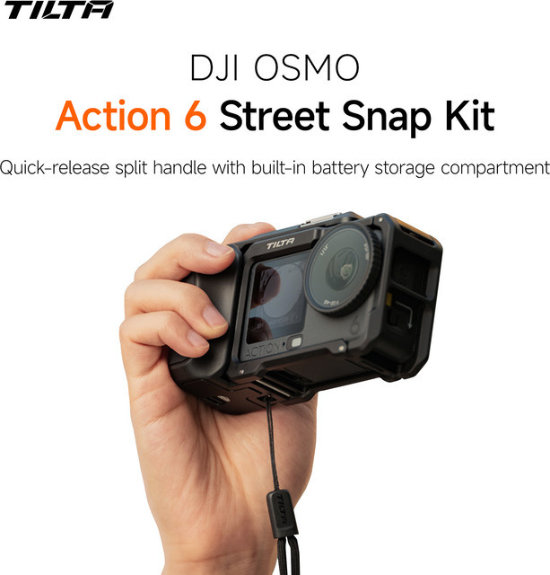 TILTA Street Snap Kit für DJI Osmo Action 6 Kamera-Käfiggriff-Kit mit Schnellverschluss-Montageplatte und Polarisationsfilter in Schwarz - Bild 1