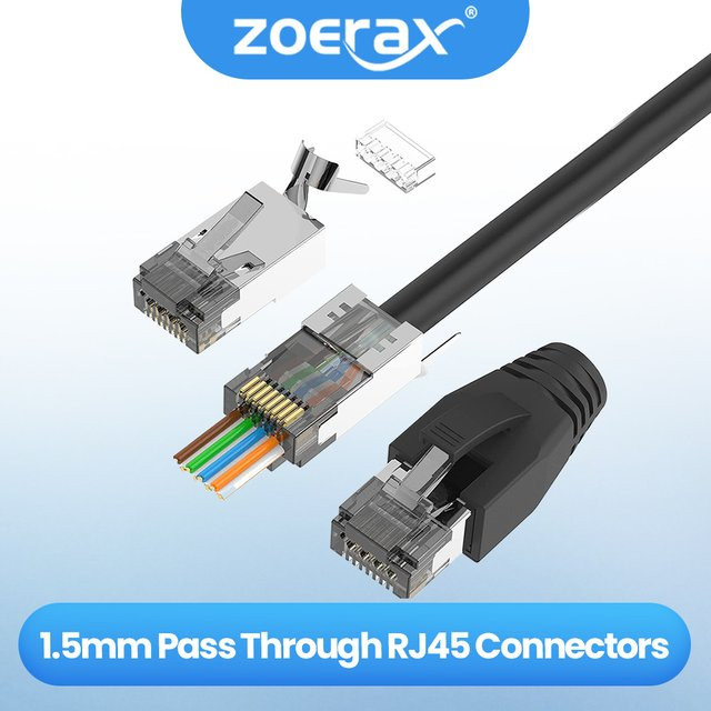 ZoeRax 10 Stück CAT6A CAT7 RJ45-Stecker, geschirmte Durchgangsstecker mit 10 Zugentlastungsstiefeln für Ethernet/LAN - Bild 1