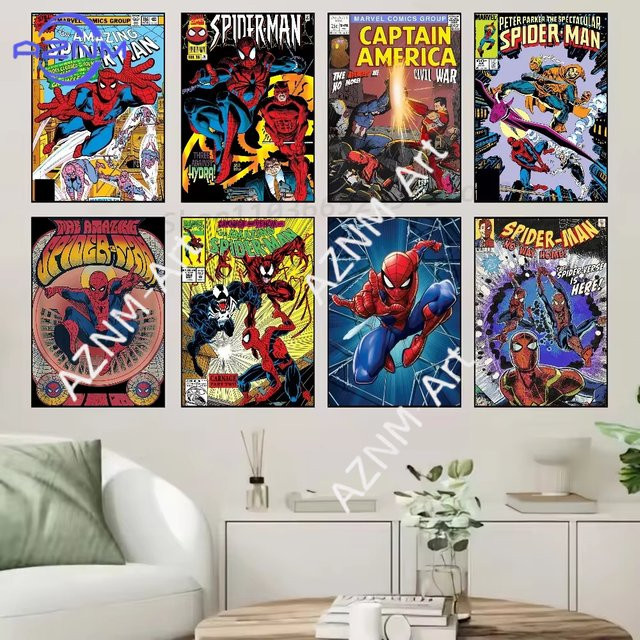 KAYOU Spiderman Vintage Comics Poster Selbstklebend Wasserfestes Papier Wanddekoration Multicolour - Bild 1