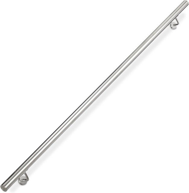Relaxdays Handlauf aus Edelstahl in Silber Matt mit Wandhalterung, Länge: 200 cm - Bild 1