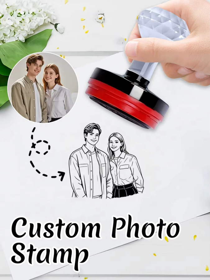 Personalisierter Foto-Porträtstempel mit Selbstfärbefunktion in Rot für individuelle Paar-Bilder und Hochzeitsgeschenke - Bild 1