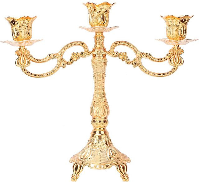 Klassischer Metall-Kerzenständer Kandelaber von Tooarts in Beige und Gold für Tischdekorationen - Bild 1