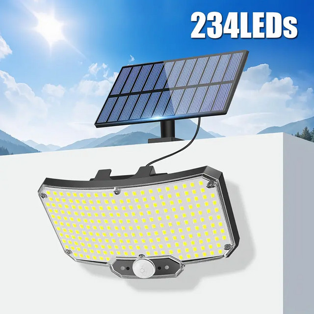Burhui Solar-Flutlicht mit 234 LEDs und Bewegungsmelder, Solar-Wandleuchte für Garten und Außenbereich, Schwarz - Bild 1