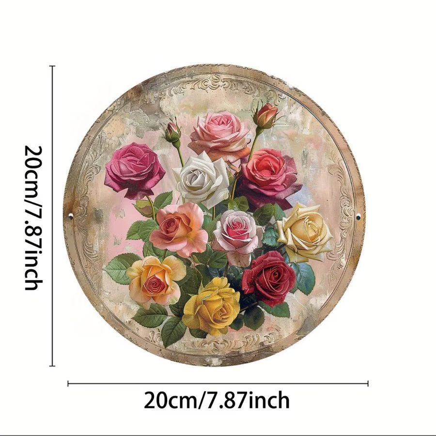 Vintage-Rosen-Wanddekoration aus Aluminium im Victoria-Stil von CIFBUY, Multicolor (Rot, Weiß, Gelb), B/H: 20,3 x 20,3 cm - Bild 3