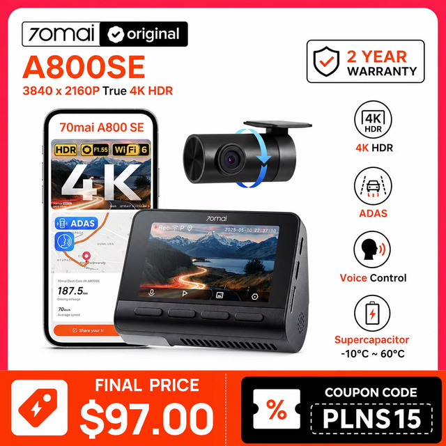70mai Dashcam A800SE 4K UHD mit GPS, Sprachsteuerung, ADAS und 24H Parküberwachung - Bild 1
