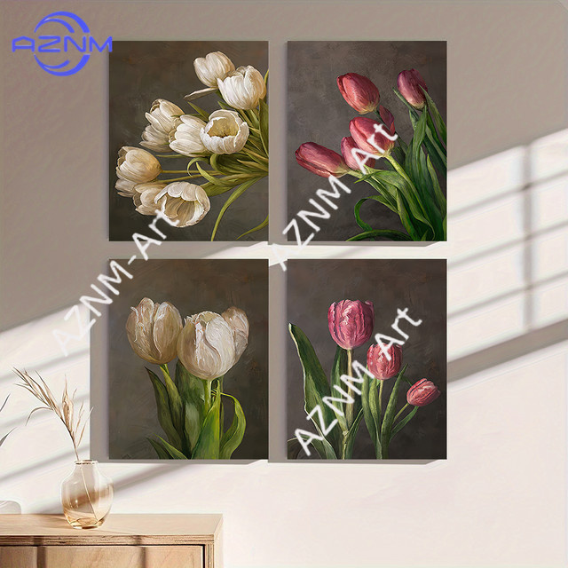 KAYOU Retro Wandkunst Tulpen Blumen Leinwanddruck Dekorative Wandmalerei Multicolour - Bild 1