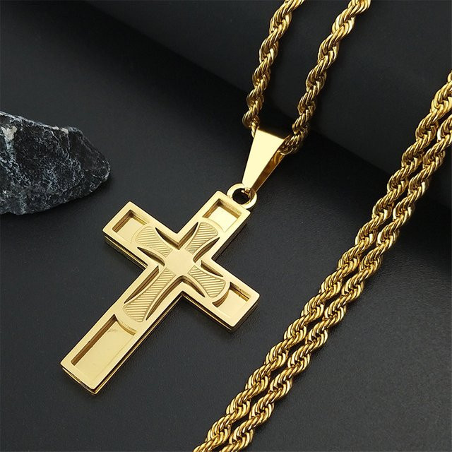 AFAWA Halskette Kreuz, Edelstahl, Gold, Unisex - Bild 1