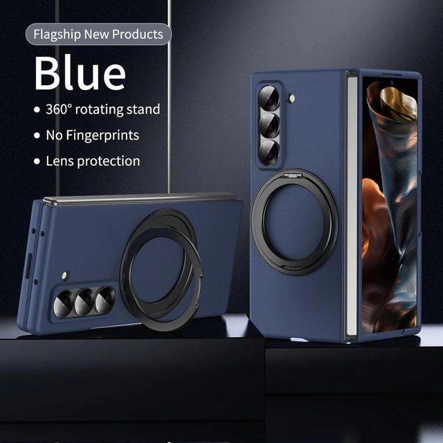 Magnetische Schutzhülle mit drehbarem Ringhalter und integriertem Glas-Bildschirmschutz für Samsung Galaxy Z Fold 7, Fold 6, Black - Bild 1