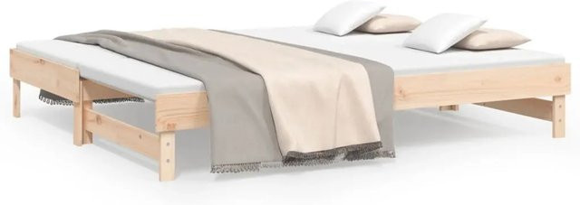 vidaXL Tagesbett aus Massivholz Kiefer mit Auszug, Farbe: Braun oder Beige, B/T/H: 160 x 200 x 84,5 cm (ausziehbar auf 2x 80 x 200 cm) - Bild 1