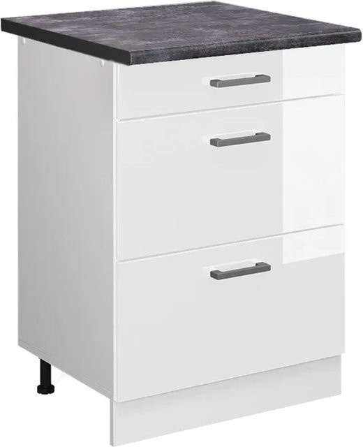 Vicco Küchenunterschrank R-Line Weiß Hochglanz mit Schubladen in Anthrazit, Breite: 60 cm, Höhe: 81,6 cm, Tiefe: 60 cm - Bild 1