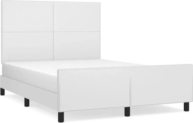 vidaXL Bettgestell mit Kopfteil aus Kunstleder in Weiß, B/T/H: 140 x 200 x 128 cm - Bild 1