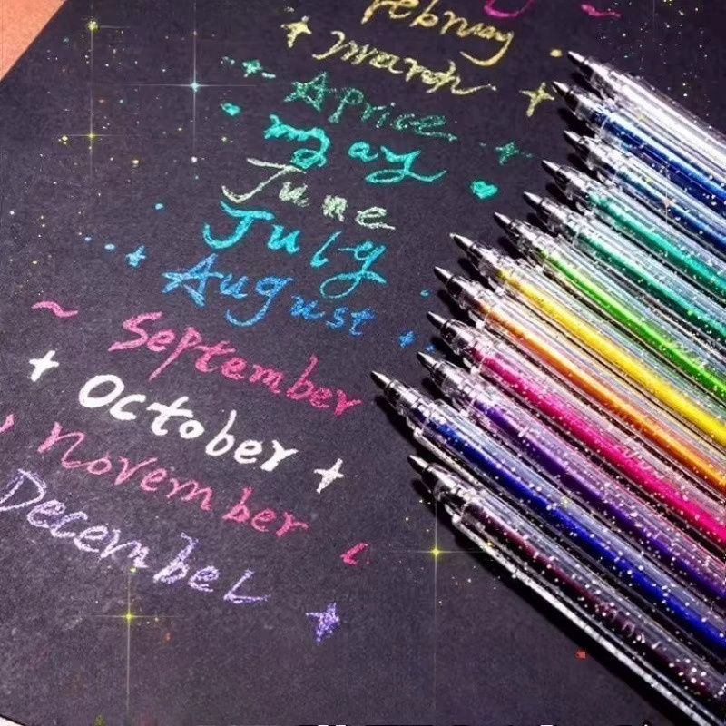 Glitzer-Kugelschreiber-Set in Multicolour aus Kunststoff mit 1,0 mm Stiftstärke für Tagebücher, Sammelalben und Kunstprojekte - Bild 6