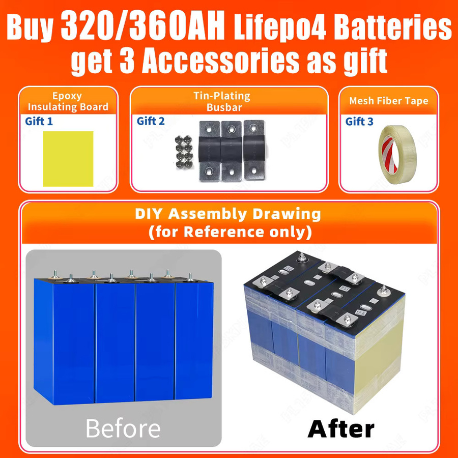 Fullfutura LiFePO4 Akku DIY-Kit mit Batterie-Kompressionsvorrichtung, 320Ah Lithium-Eisenphosphat-Zelle für 12V 24V 48V Systeme - Bild 3