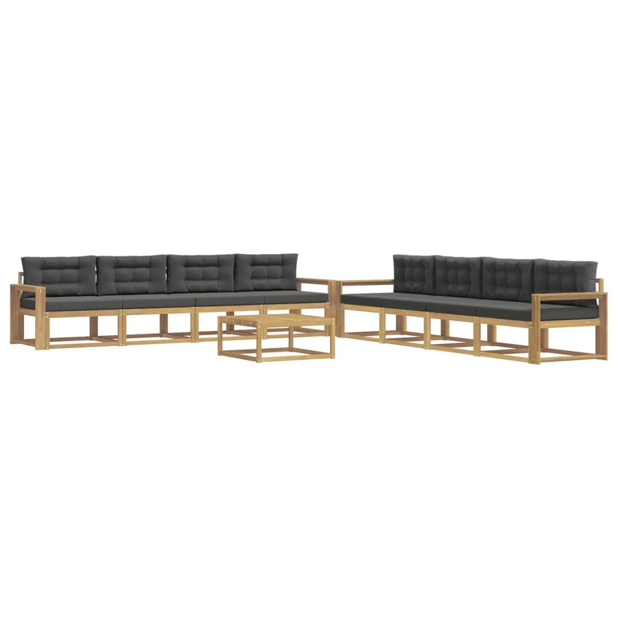 vidaXL Outdoor-Sofagarnitur aus Akazienholz in L-Form, 9-teiliges Set in Weiß, Anthrazit und Braun mit Polstern, B/T/H: 79 x 79 x 37 cm - Bild 2