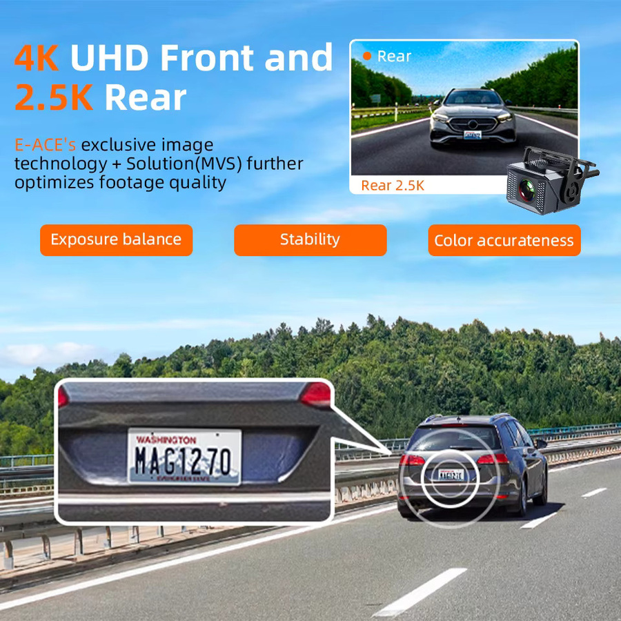 E-ACE Dashcam in Schwarz mit UHD 4K Auflösung, GPS und WLAN sowie 24H Parküberwachung - Bild 2