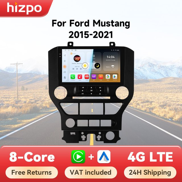 Hizpo Multimedia Stereo Autoradio für FORD Mustang 2015 - 2021 mit Drahtlosem CarPlay, Android Auto, GPS, 4G und 360 Kamera in Schwarz - Bild 1