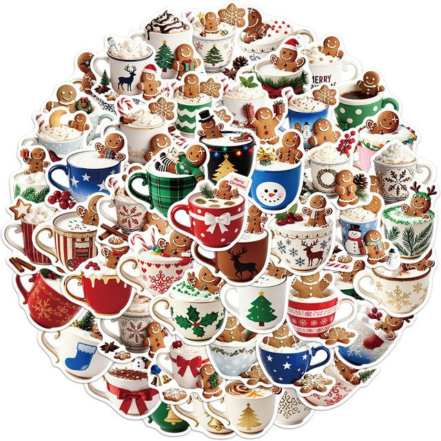 50 Stück Weihnachts Kaffee Cartoon Dekorative Aufkleber in Multicolour für DIY Projekte, Brieftaschen, Sammelalben und Laptops - Bild 1