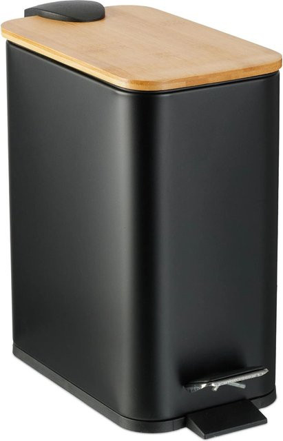 Relaxdays Treteimer aus Eisen und Bambus in Schwarz, rutschfest, B/T/H: 28,5 x 14,5 x 27 cm - Bild 1
