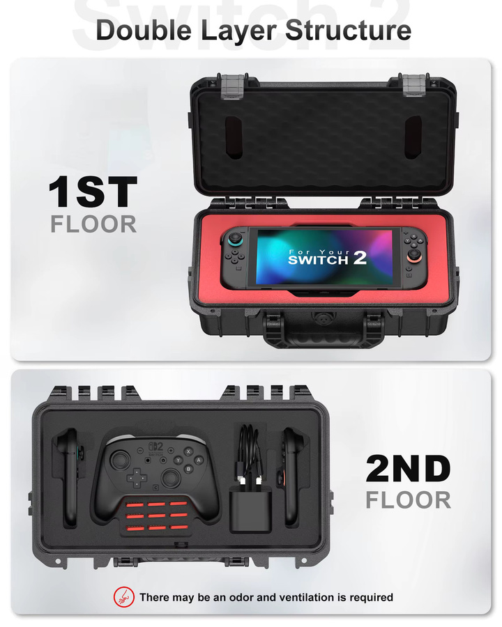 DEVASO Wasserdichte Hartschalen-Reisetasche für Nintendo Switch 2 und Zubehör, Schwarz - Bild 4