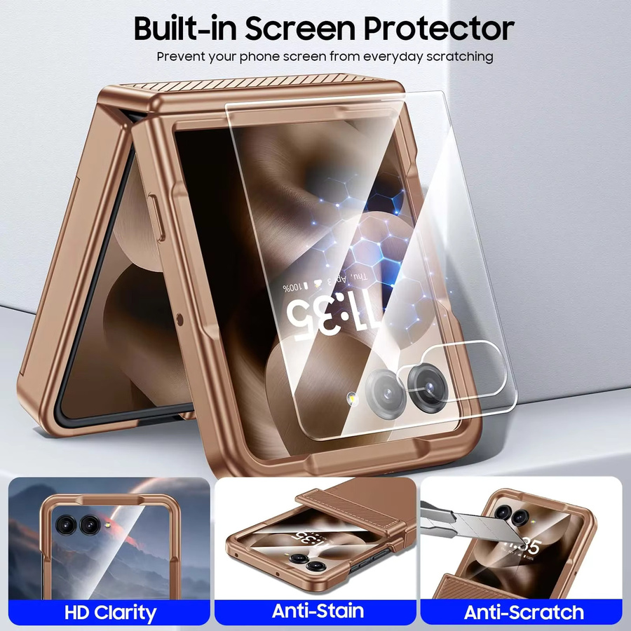 BANGZAO Brieftaschenhülle für Motorola Razr 50 2024 und Razr 60 2025 mit Scharnierschutz, Kartenclip, RFID-Abschirmung und Displayschutzfolie in Gold - Bild 6