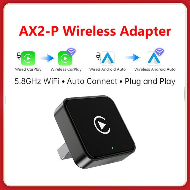 XUDA 2-in-1 Wireless CarPlay Adapter in Schwarz für iPhone, kabelloser Converter für Plug & Play - Bild 1