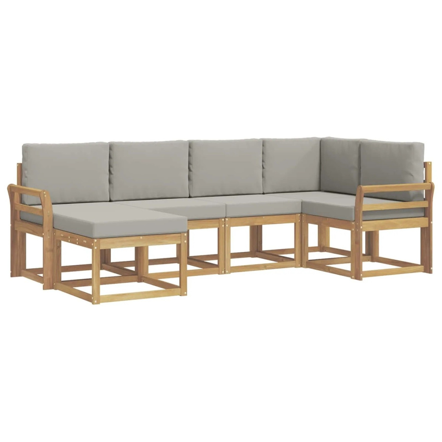 vidaXL Outdoor-Sofagarnitur 6-teilig in L-Form aus Akazienholz mit Polstern in Weiß und Hellgrau - Bild 2