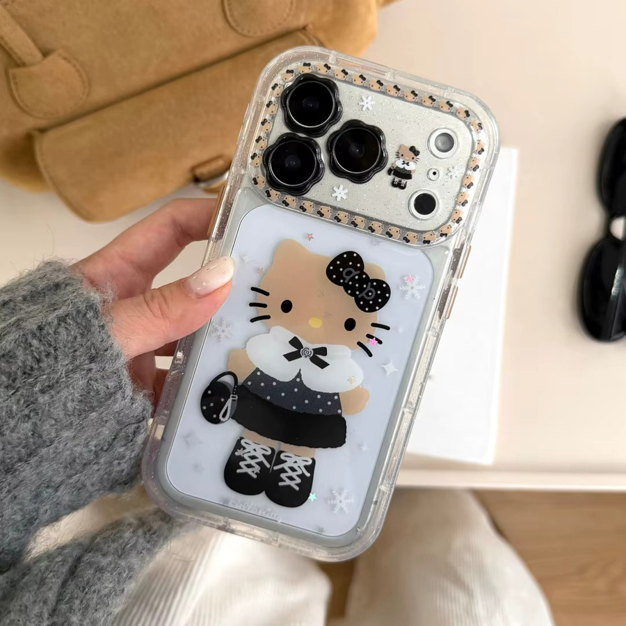 Sanrio Hello Kitty Handyhülle mit 3D Glitter Bogen Design in Schwarz für iPhone 13 bis iPhone 17 Pro Max inklusive Objektivschutz - Bild 4