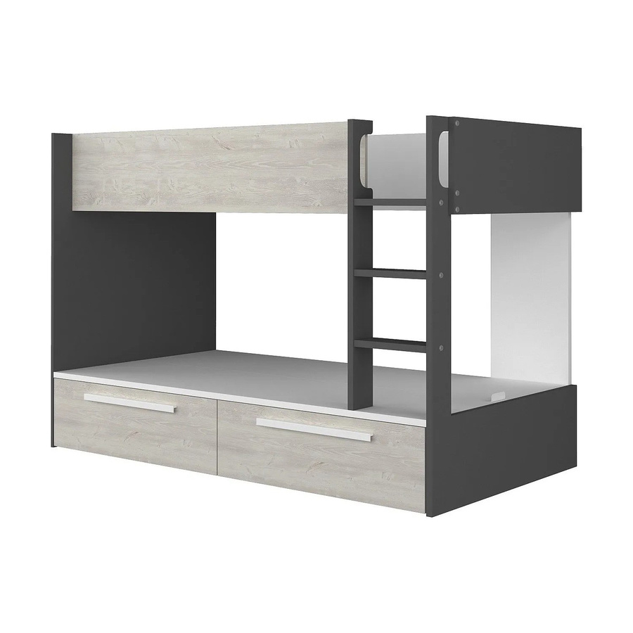 Etagenbett Tinoli für Kinder in Anthrazitgrau und Naturfarben mit Schubladen, Höhe: 205,6 cm, Breite: 90 cm, Tiefe: 200 cm - Bild 2