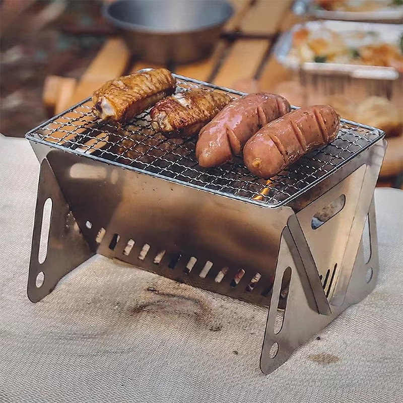 Multifunktionaler Camping-Heizofen aus Holz mit Grillfunktion und Gitter, zusammenklappbar und portabel, B/T/H: 21,0 x 16,0 x 13,0 cm - Bild 5