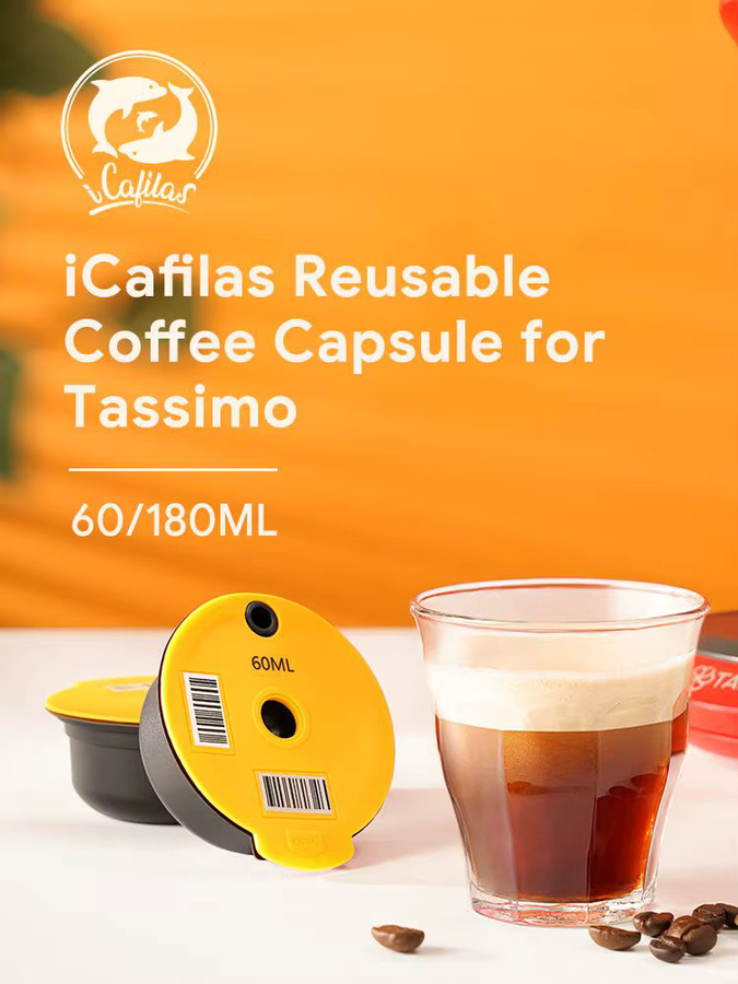 icafilas Wiederverwendbare Kaffeekapseln für Bosch Tassimo Maschinen, Nachfüllbare Espresso Pods und Kaffeefilter Adapter, Rund - Bild 4