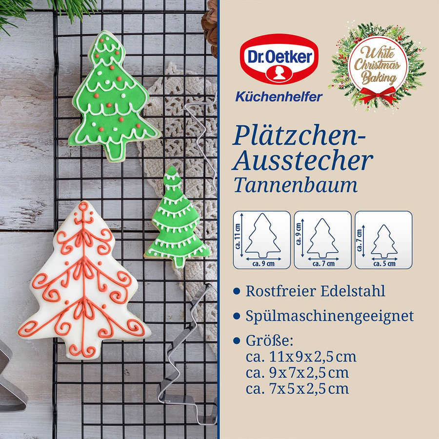 Dr. Oetker Ausstecher Tannenbaum White Christmas zum Backen, 3-teilig aus Edelstahl, weiß - Bild 2