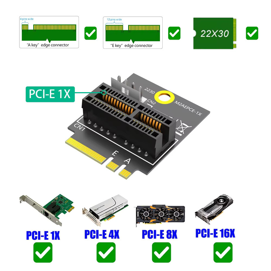 T.F.SKYWINDINTL M.2 NGFF Key A/A+E/E auf PCI-E 1X Adapter für 2230 Typ in Schwarz - Bild 4