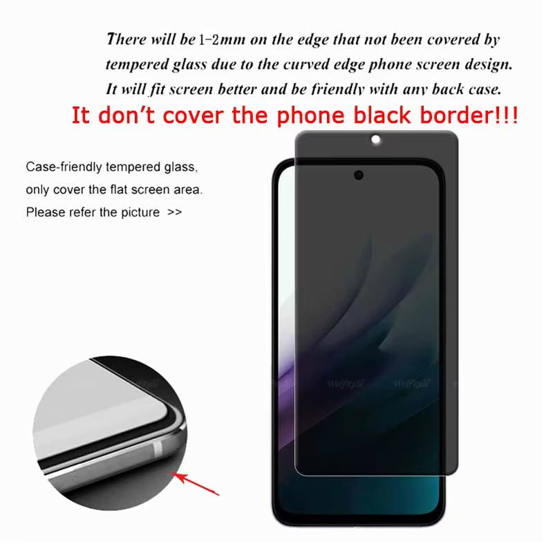 Xiaomi Redmi 15 5G Displayschutzfolie aus gehärtetem Glas mit Anti-Spion-Funktion und 9H Härtegrad, Transparent - Bild 3