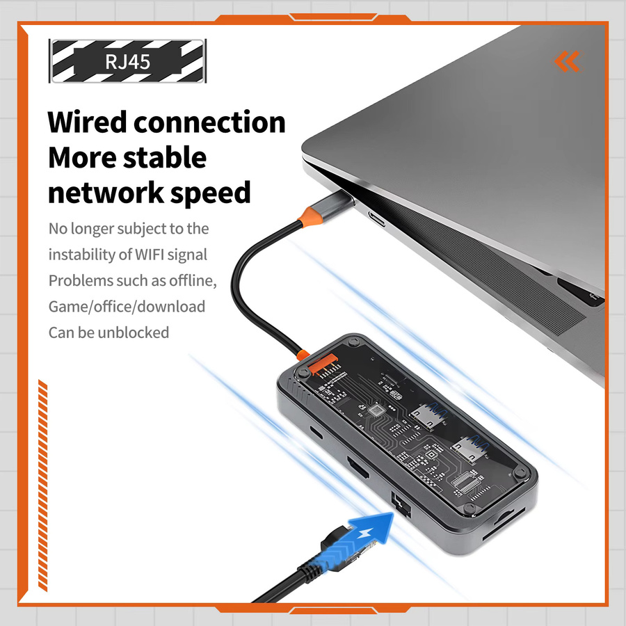 Basix 8in1 USB C Hub mit Ethernet Port und PD 100W Ladung in Grau - Bild 3