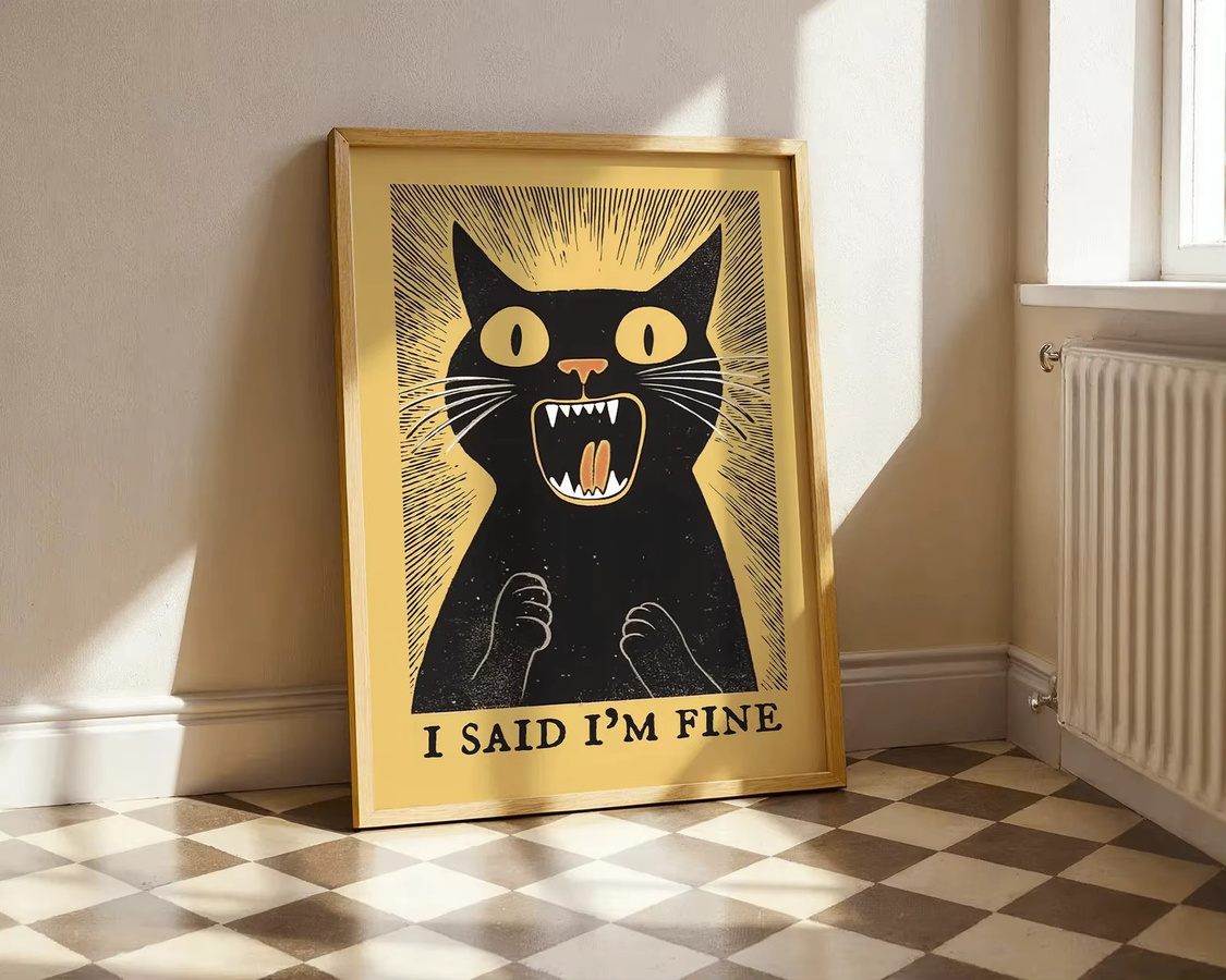 SHENCHEN Retro Wandkunst I Said I'm Fine Lustiges Schwarzes Katzen Poster Digitaler Druck für Büro und Zuhause - Bild 4