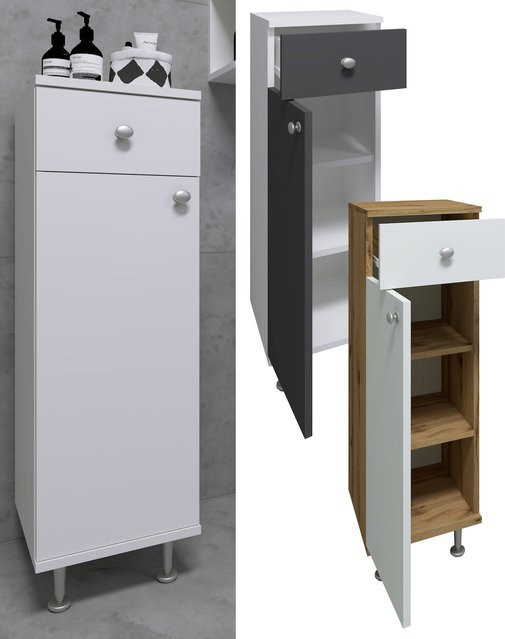 VCM Midischrank Badschrank aus Holz mit 1 Schublade und 1 Drehtür, H x B x T: 95 x 30 x 30 cm - Bild 1