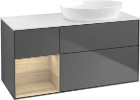 V&B Finion Waschtischunterschrank mit Wandbeleuchtung, Farbe: Weiß, Anthrazit und Eiche, B/T/H: 120 x 50,1 x 50,1 cm - Bild 1