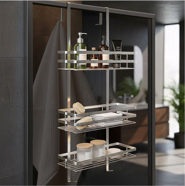 tectake Duschablage aus Edelstahl in Silber mit 3 Ablagen, B/T/H: 30 x 21 x 80 cm - Bild 1
