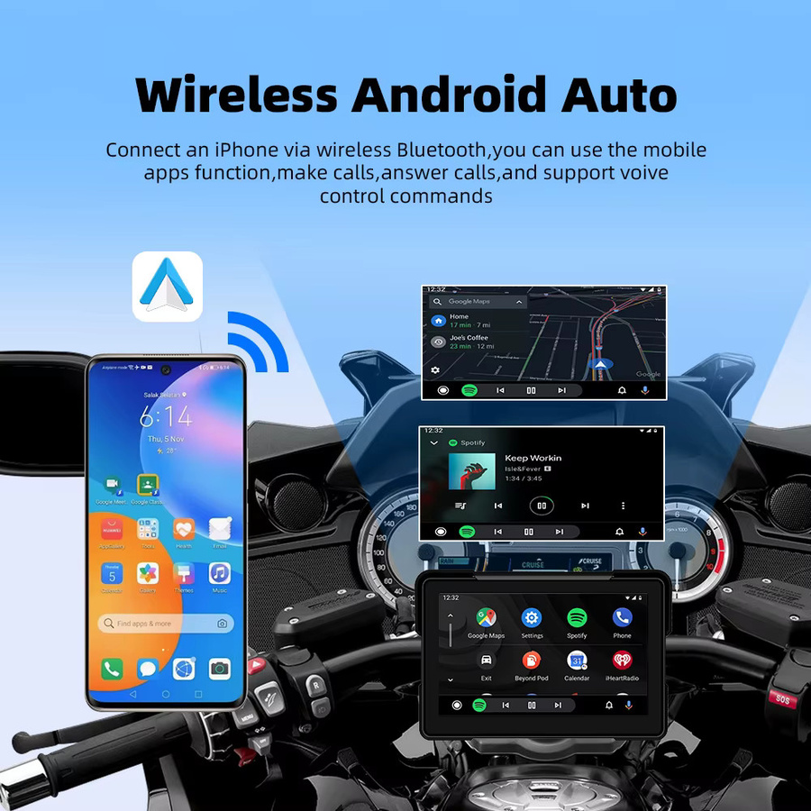 EKIY Kabelloses CarPlay und Android Auto Motorrad-Navigationsdisplay mit 7,0 Zoll Bildschirm, GPS und TPMS, Schwarz - Bild 4