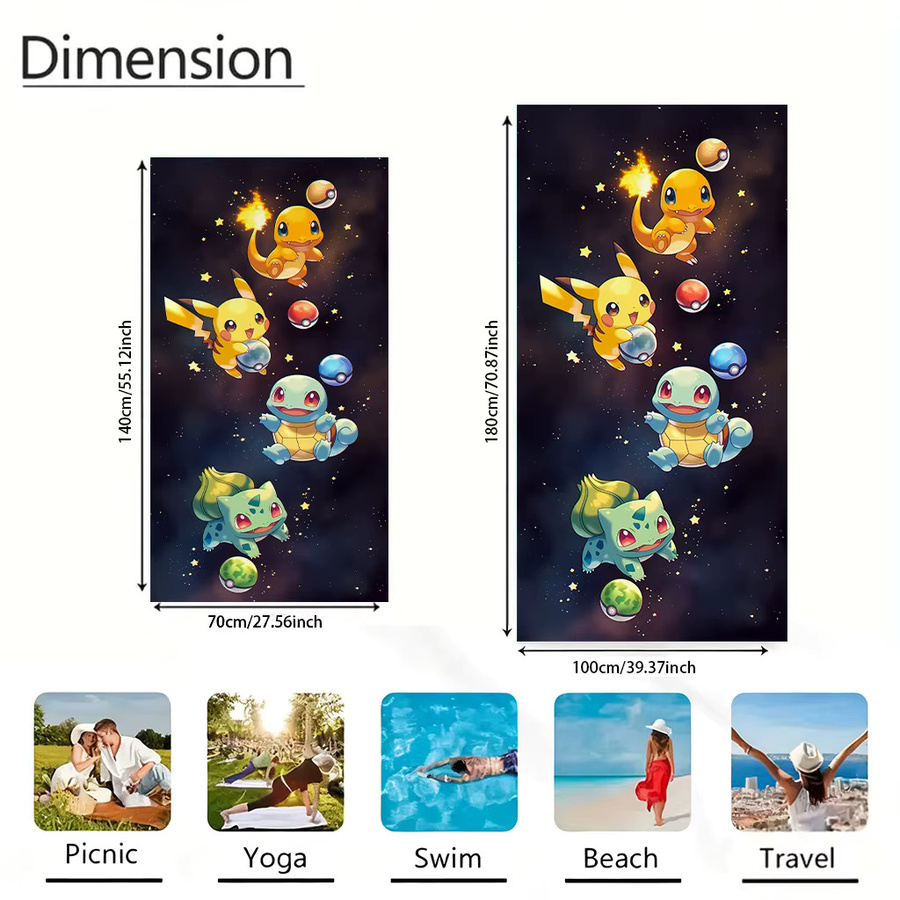 Potdemiel Pokemon Starry Sky Strandtuch mit Pikachu und Kanto Starters in Multicolour - Bild 3